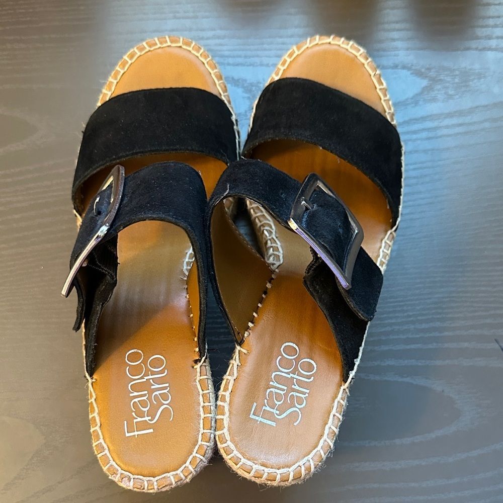 Franco Sarto Black Suede Buckle Sandals